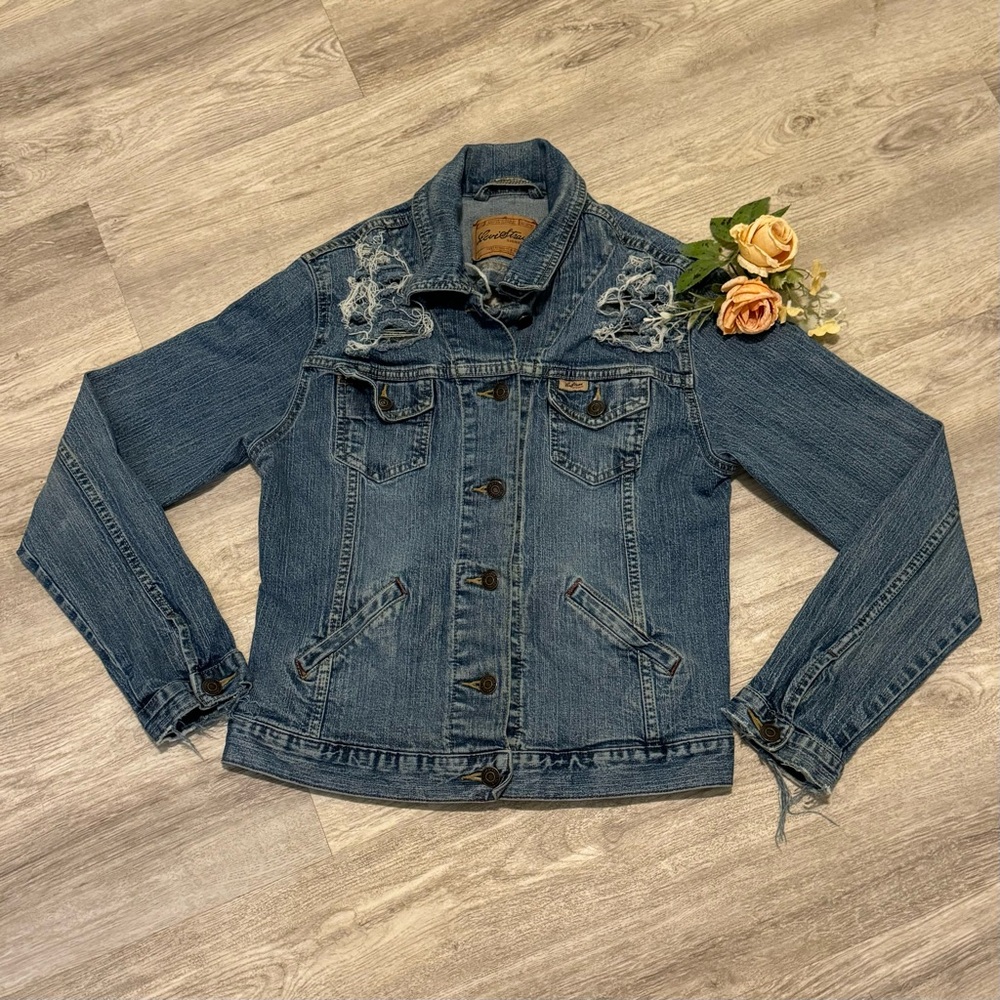 NEW Signature by Levi Stratus Heavy Distressed Rib Cage Denim Jacket Size Small - Picture 2 of 13